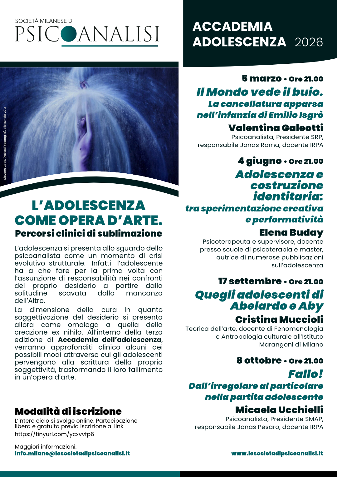 Locandina "L'adolescenza come opera d'arte"